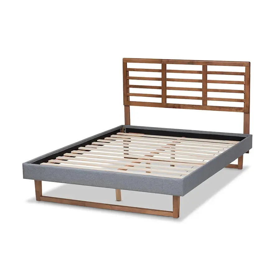 Tristan Dark Gray Fabric Ash Walnut Brown Finished Wood Platform Bed (Full)