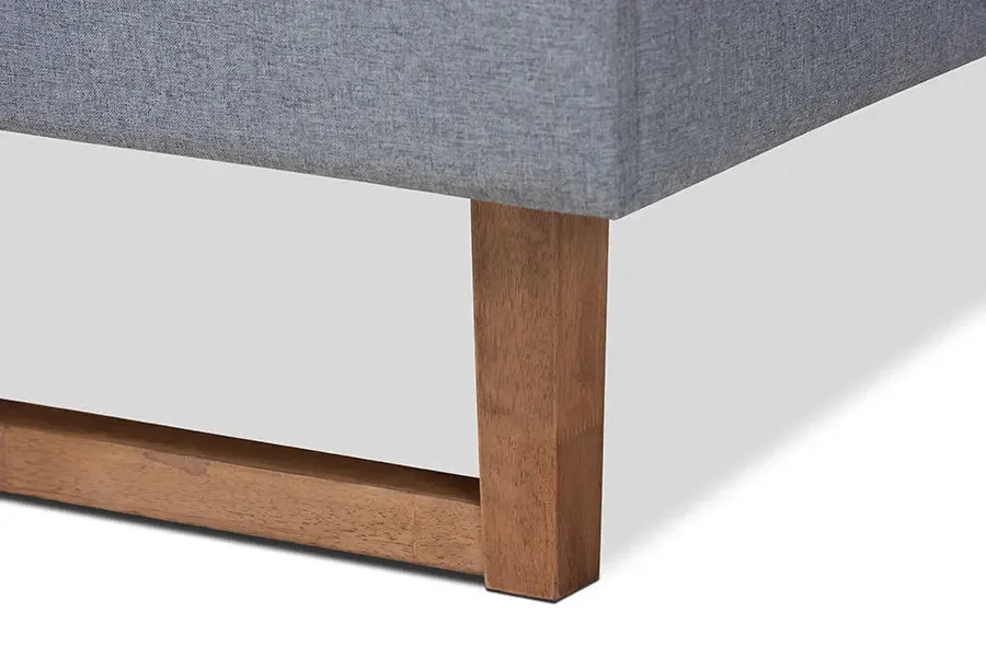 Tristan Dark Gray Fabric Ash Walnut Brown Finished Wood Platform Bed (Full)