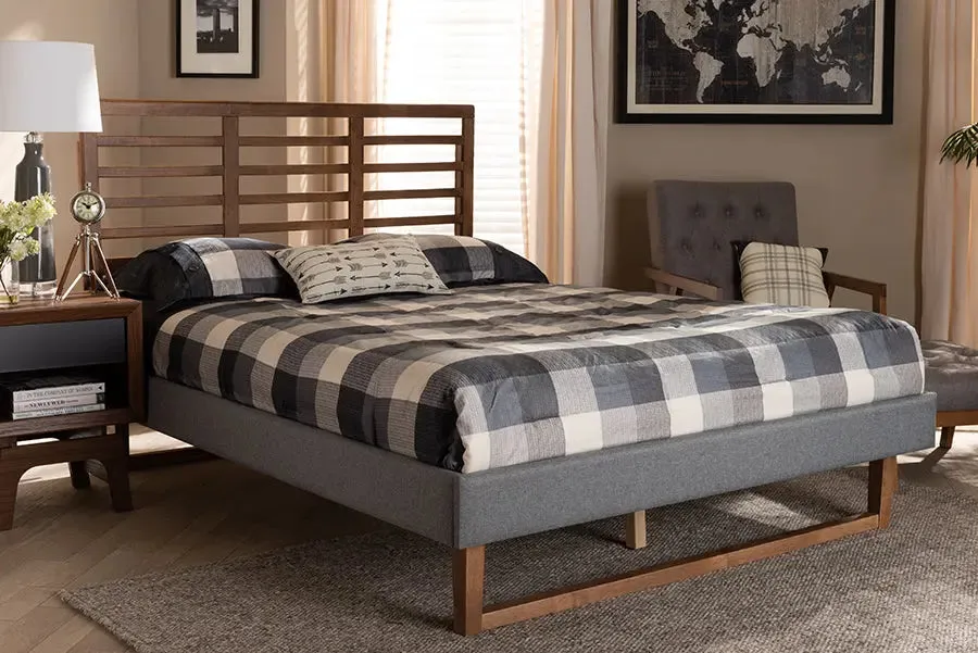 Tristan Dark Gray Fabric Ash Walnut Brown Finished Wood Platform Bed (Full)
