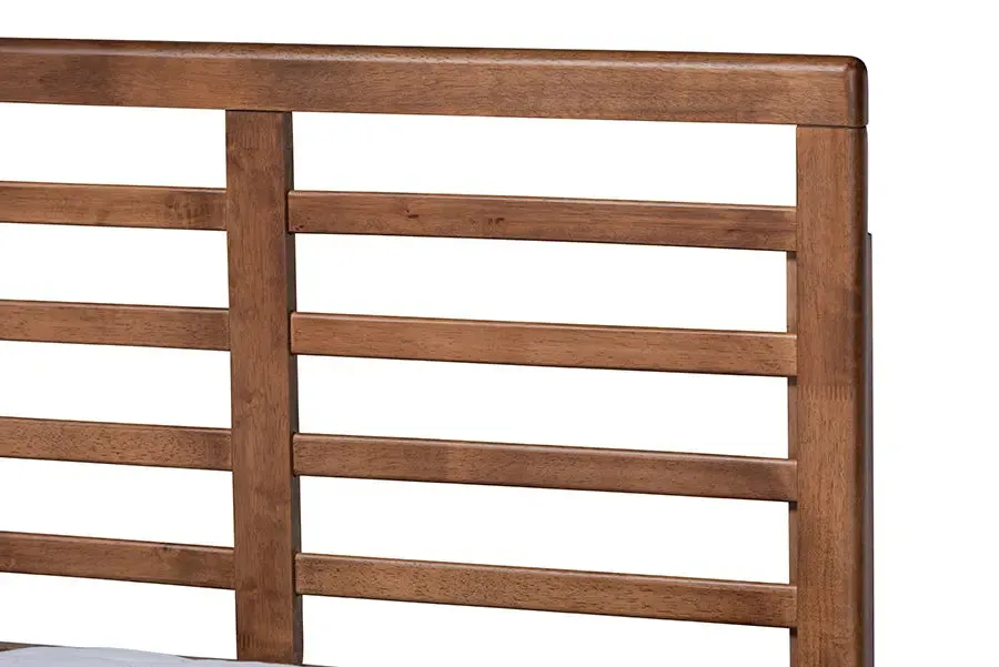 Tristan Dark Gray Fabric Ash Walnut Brown Finished Wood Platform Bed (Full)