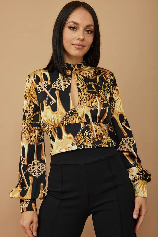 TRUCE Multi Print Balloon Sleeve Crop Top