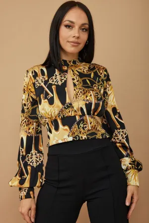 TRUCE Multi Print Balloon Sleeve Crop Top