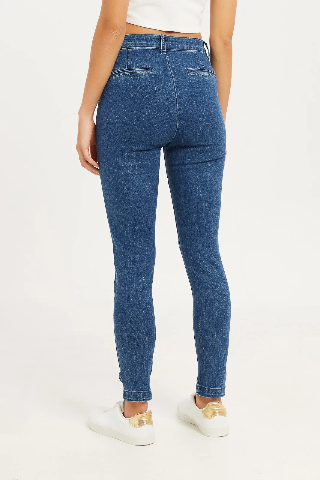 Women Navy Skinny Jeans With Button Detailing