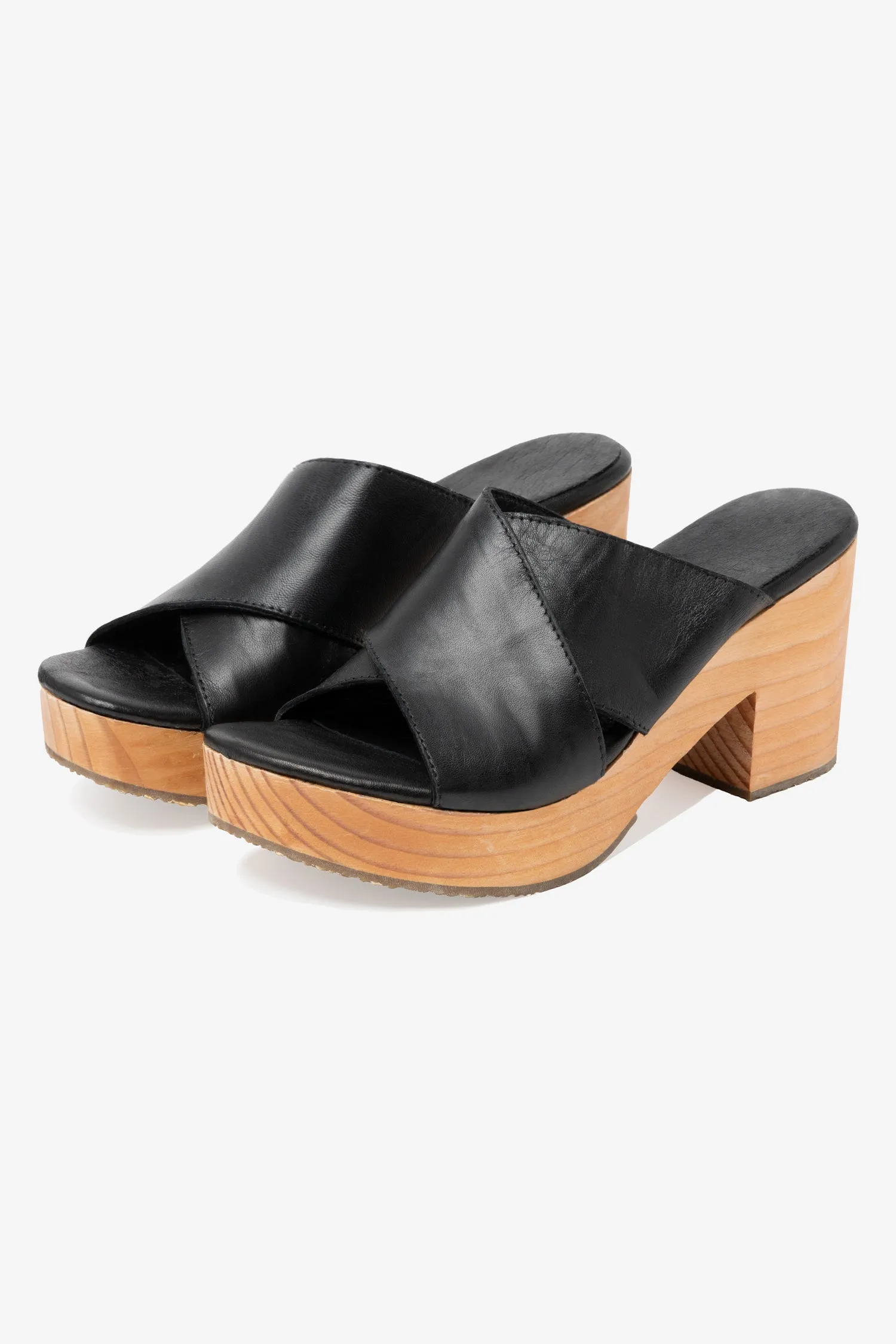 WOODSNDL03 - Crossover Mule Wooden Heel Sandal
